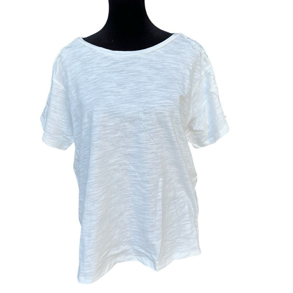 MISS ME White T-shirt, Cut Work Short Sleeves, Women's size L